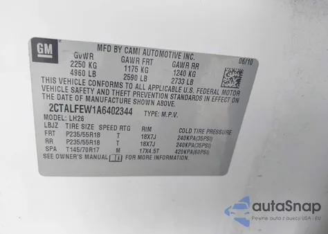 2010 GMC Terrain Slt from USA, damaged, VIN 2CTALFEW1A602344